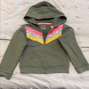 Olive Green Kids Hoodie with Pink and Yellow Accents